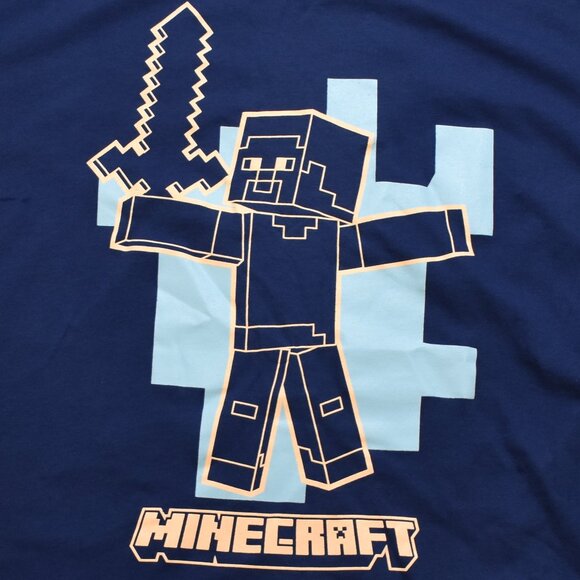 Mojang Studios Mens Minecraft Steve Holding Diamond Sword Navy Shirt New - Picture 3 of 3